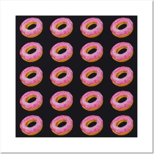 Watercolor donuts pattern - pink and black background Posters and Art